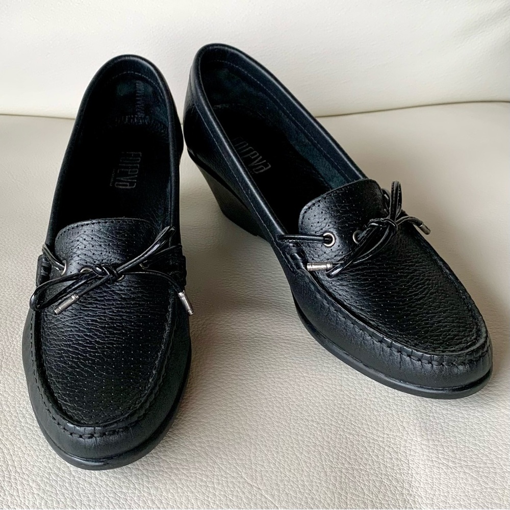 Foreva Loafers Black Leather Wedge Heel  - Size 40